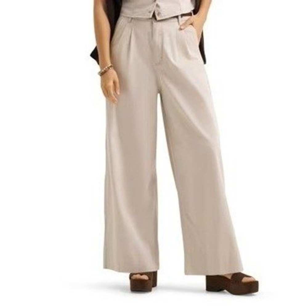 LEE HERITAGE Wide Leg Loose Fit Pleated Trouser Pants Sz 10 Putty Khaki Tan NWT